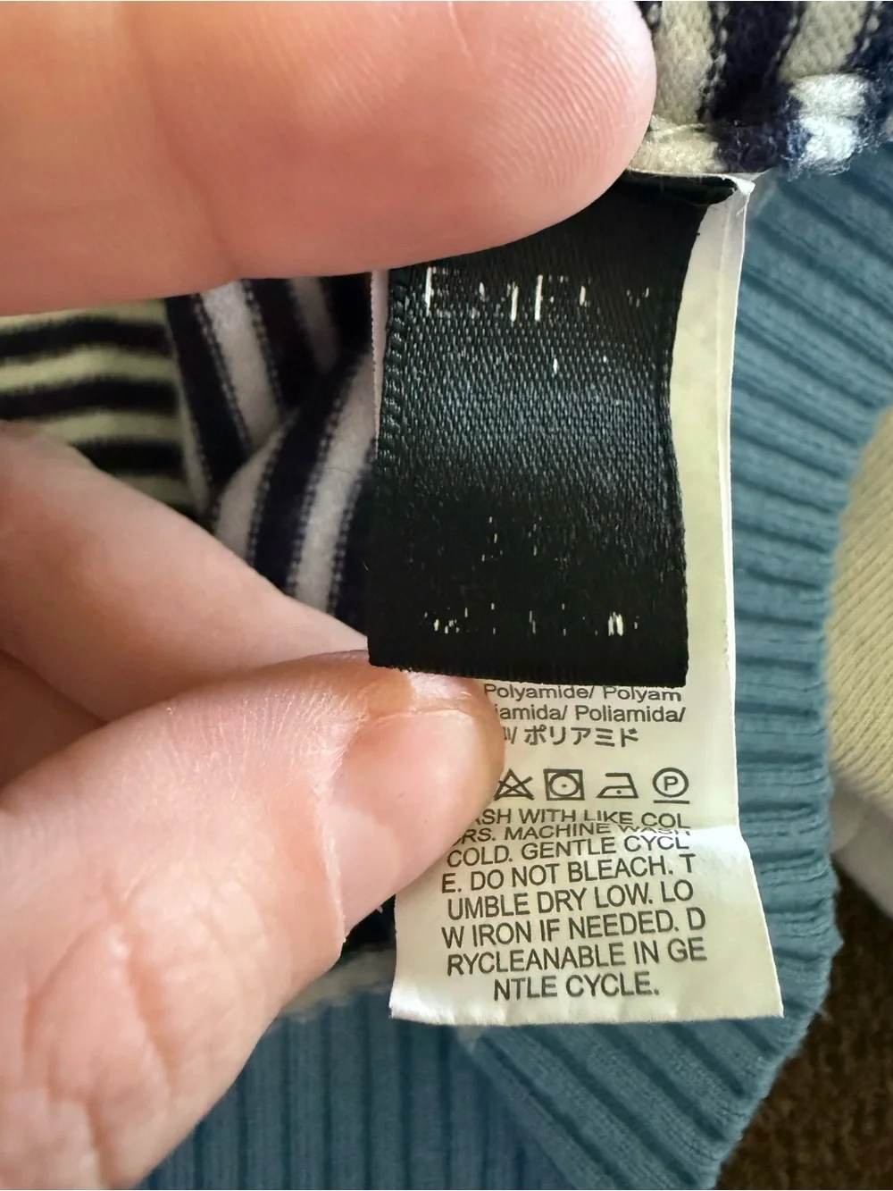 Striped Crewneck Sweater with Blue Trim